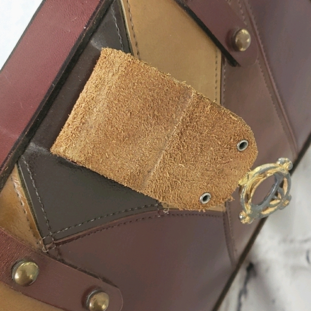Vintage Leather Patched Satchel Handbag Browns Mid Century - Picture 12 of 16